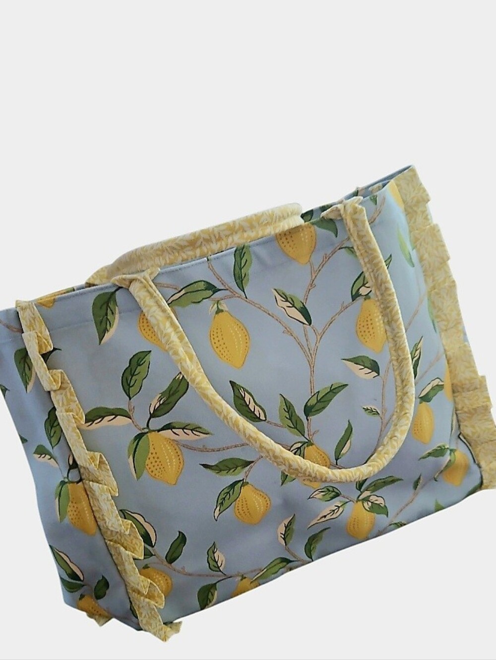 NEW! MORRIS & CO. Lemon Print Ruffle Reusable Large Canvas Tote Bag.